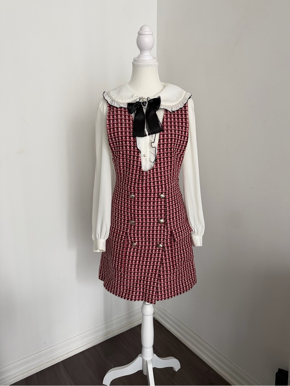 Maje Pink Houndstooth Dress